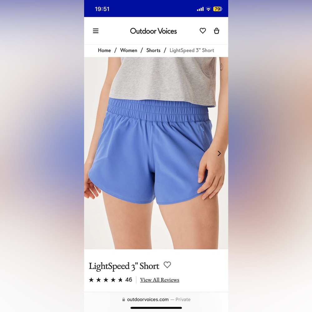 Outdoor voices The LightSpeed 3” Short in delphinium size xs